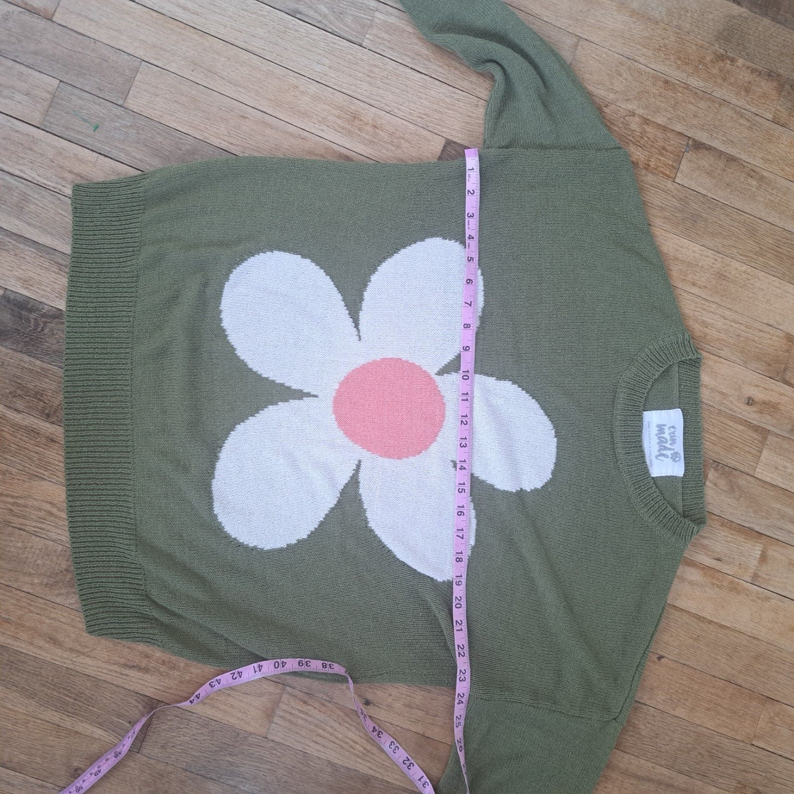 Erin Made Petal Pullover Sweater Women One Size Large Green Flower Floral Knit — image 8 of 8